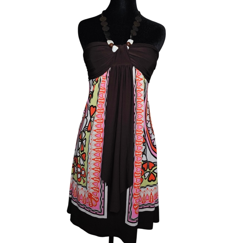 Y2K Rhapsody Boho Halter Tunic/Mini Dress - Retro Print